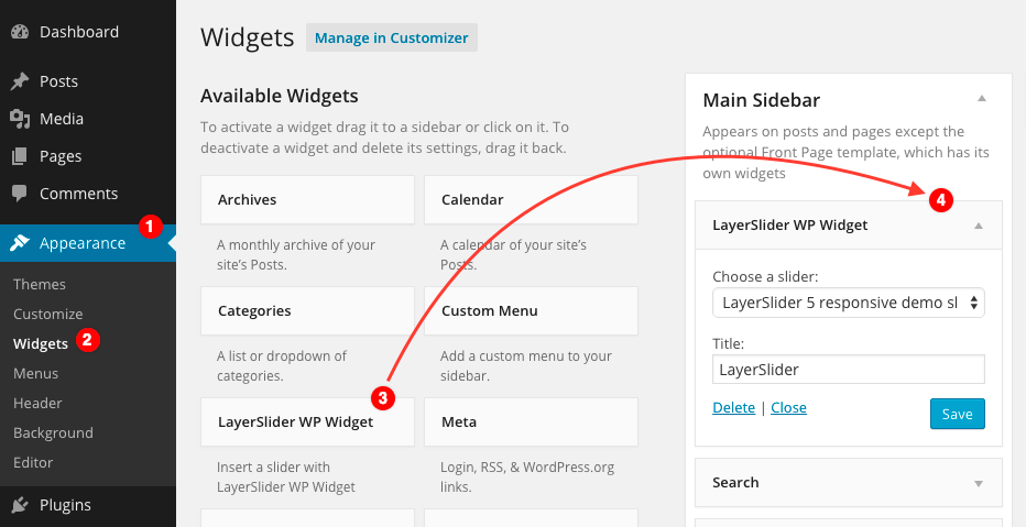 Inserting a slider with the LayerSlider WP Widget
